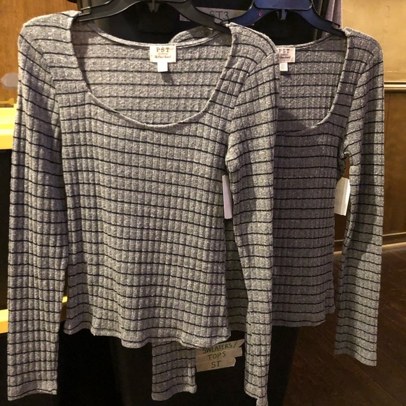 Project Social T Kimora Sweetheart Knit Top Gray with Black Stripes - Picture 7 of 12